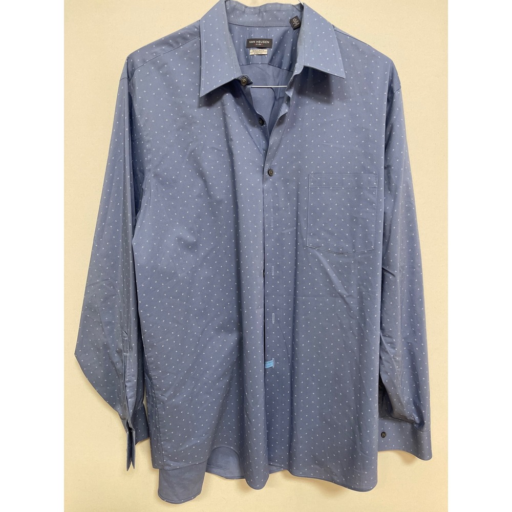 Van Heusen Flex Regular Fit Stretch Dress Shirt Blue Geometric Print XL 17 34/35